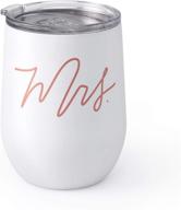 xo, fetti mrs wine tumbler - 12 oz matte stainless steel stemless cup w/ lid, white + rose gold : perfect gifts for bride, wedding, engagement, bridal shower + bachelorette parties логотип