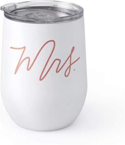 img 4 attached to xo, Fetti Mrs Wine Tumbler - 12 oz Matte Stainless Steel Stemless Cup w/ Lid, White + Rose Gold : Perfect Gifts for Bride, Wedding, Engagement, Bridal Shower + Bachelorette Parties