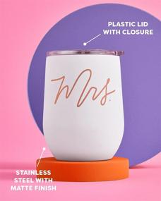 img 3 attached to xo, Fetti Mrs Wine Tumbler - 12 oz Matte Stainless Steel Stemless Cup w/ Lid, White + Rose Gold : Perfect Gifts for Bride, Wedding, Engagement, Bridal Shower + Bachelorette Parties