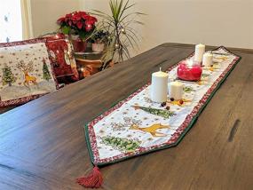 img 3 attached to 🦌 Winter Forest Reindeer Antique Table Runner - Vintage Christmas Eve Snowflakes Tapestry, 13 x 54