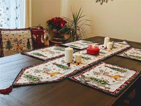 img 2 attached to 🦌 Winter Forest Reindeer Antique Table Runner - Vintage Christmas Eve Snowflakes Tapestry, 13 x 54