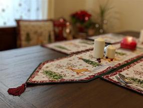 img 1 attached to 🦌 Winter Forest Reindeer Antique Table Runner - Vintage Christmas Eve Snowflakes Tapestry, 13 x 54