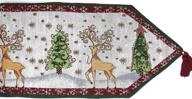 🦌 winter forest reindeer antique table runner - vintage christmas eve snowflakes tapestry, 13 x 54 логотип