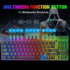 img 1 attached to 🎮 Rechargeable Wireless Gaming Keyboard and Mouse Combo - 87 Key Rainbow LED Backlight, Mechanical Feel, Anti-ghosting, Ergonomic, Waterproof Design, RGB Mute Mice for Computer PC Gamer (Black) - Enhanced SEO
