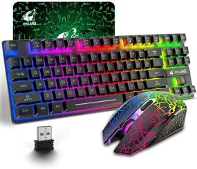 img 4 attached to 🎮 Перезаряжаемый беспроводной игровой комбо-клавиатура и мышка - 87 клавиш Радуга подсветки LED, механическое ощущение, анти-призрак, эргономичный, водонепроницаемый дизайн, RGB мыши для компьютера PC геймер (черный) - Улучшенный SEO