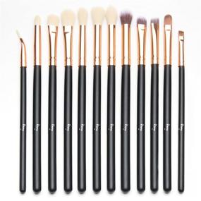 img 4 attached to 🖌️ Qivange Eye Makeup Brushes Set: 12pcs Synthetic Brushes for Flawless Eye Makeup Application in Black with Rose Gold