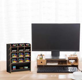 img 1 attached to Organize in Style: B12 Black Wooden Desk Organizer for Home, Office, and School