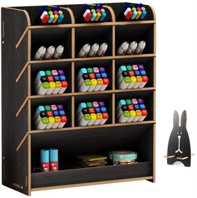 img 4 attached to Organize in Style: B12 Black Wooden Desk Organizer for Home, Office, and School