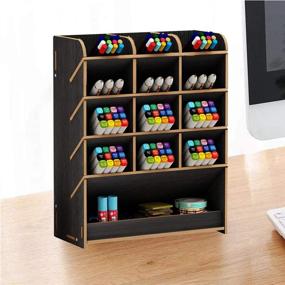 img 2 attached to Organize in Style: B12 Black Wooden Desk Organizer for Home, Office, and School