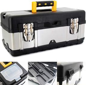img 4 attached to Portable Lockable Stainless Steel & Plastic Tool Box Organizer - Anyyion 16.5-Inch, Removable Tray, Truly Strong and Durable