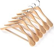 👚 kafek wide shoulder wooden hangers - pack of 6 high-grade flat hook solid wood coat hangers for men and women - non-slip bar, perfect for pants, jackets, dresses, and heavy clothes (natural) логотип