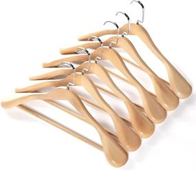 img 4 attached to 👚 KAFEK Wide Shoulder Wooden Hangers - Pack of 6 High-Grade Flat Hook Solid Wood Coat Hangers for Men and Women - Non-Slip Bar, Perfect for Pants, Jackets, Dresses, and Heavy Clothes (Natural)