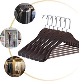 img 2 attached to 👚 KAFEK Wide Shoulder Wooden Hangers - Pack of 6 High-Grade Flat Hook Solid Wood Coat Hangers for Men and Women - Non-Slip Bar, Perfect for Pants, Jackets, Dresses, and Heavy Clothes (Natural)