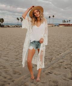 img 2 attached to 👘 Stylish Kimono Beach Cover Up: Elegant Summer Long Embroidered Lace Cardigan for Women with Chic Half Sleeves - White Blouse