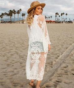 img 1 attached to 👘 Stylish Kimono Beach Cover Up: Elegant Summer Long Embroidered Lace Cardigan for Women with Chic Half Sleeves - White Blouse