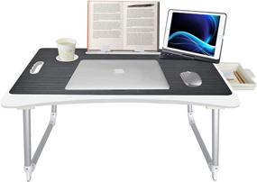 img 4 attached to 🛏️ XXL Black Bed Laptop Desk by Eoso: Foldable Lap Desk with Card Slot and Cup Holder for Eating, Reading Book, Watching on Bed – Portable Laptop Desk for Bed, Couch & Floor