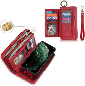 img 2 attached to 📱 Protective Samsung Galaxy S21 5G Wallet Case: Stylish PU Leather Zip Wristlet Clutch with Detachable Magnetic Card Slots & Cash Purse (S21 Red)