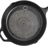 🍳 premium 7 inch round chainmail cast iron skillet cleaner - 316 stainless steel scrubber for cleaning cast iron pans, baking pans, and bbq grills logo