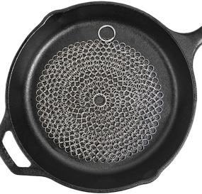 img 4 attached to 🍳 Premium 7 Inch Round Chainmail Cast Iron Skillet Cleaner - 316 Stainless Steel Scrubber for Cleaning Cast Iron Pans, Baking Pans, and BBQ Grills
