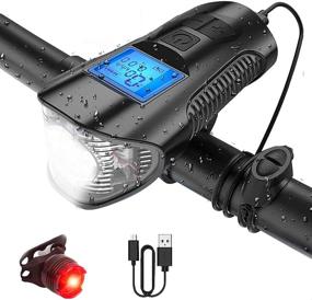 img 4 attached to 🚴 USB Rechargeable Bike Lights - 4-in-1 Set | IP65 Waterproof, Super Bright 3000 Lumens Headlight, Back Rear Light, Speedometer Odometer | Universal Fit for Mountain & Road Bikes (Includes USB Cable)