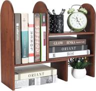 📚 bamboo desktop bookshelf: expandable bookcase for office supplies storage and organization - retro brown logo