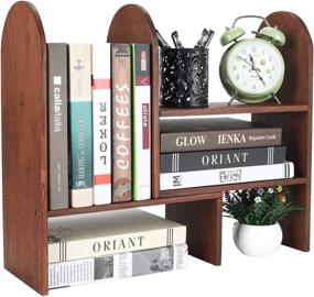 img 4 attached to 📚 Bamboo Desktop Bookshelf: Expandable Bookcase for Office Supplies Storage and Organization - Retro Brown