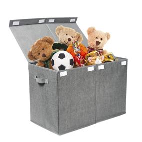 img 3 attached to Foldable Large Kids Toy Chest with Flip-Top Lid | Grey Decorative Storage Box with Durable Handles | Nursery & Home Organization | 24.5x13x16 Inches