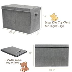 img 1 attached to Foldable Large Kids Toy Chest with Flip-Top Lid | Grey Decorative Storage Box with Durable Handles | Nursery & Home Organization | 24.5x13x16 Inches