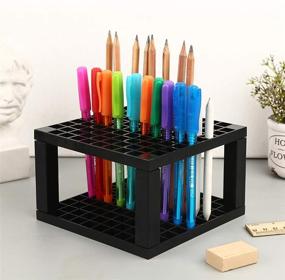 img 3 attached to 🖌️ Foraineam 2-Pack 96 Holes Pencil & Brush Holder: Plastic Desk Organizer Stand for Art and Office Supplies
