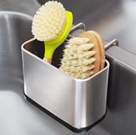 🧽 premium stainless steel sink organizer: brushed finish sponge holder with reusable hook design - ideal for kitchen sponges, brushes, soap, utensils, and accessories (regular size), rust proof логотип