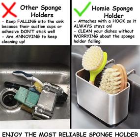 img 3 attached to 🧽 Premium Stainless Steel Sink Organizer: Brushed Finish Sponge Holder with Reusable Hook Design - Ideal for Kitchen Sponges, Brushes, Soap, Utensils, and Accessories (Regular Size), Rust Proof