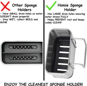 img 2 attached to 🧽 Premium Stainless Steel Sink Organizer: Brushed Finish Sponge Holder with Reusable Hook Design - Ideal for Kitchen Sponges, Brushes, Soap, Utensils, and Accessories (Regular Size), Rust Proof