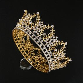 img 2 attached to Frcolor Vintage Crystal Rhinestone Bridal Wedding Crown with Side Comb Gold - Bling Tiara