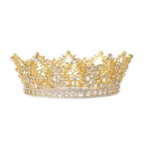 img 4 attached to Frcolor Vintage Crystal Rhinestone Bridal Wedding Crown with Side Comb Gold - Bling Tiara