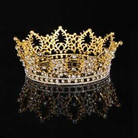 img 3 attached to Frcolor Vintage Crystal Rhinestone Bridal Wedding Crown with Side Comb Gold - Bling Tiara