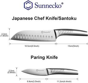 img 3 attached to 🔪 Набор кухонных ножей Sunnecko Kitchen Chef - Немецкие высокоуглеродистые ножи с японским сантоку-ножом длиной 6,5 дюйма и ножиком для чистки длиной 3,5 дюйма - супер острые нержавеющей стали 1.4116 и эргономичная рукоятка с полным хвостовиком