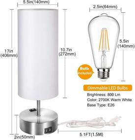 img 1 attached to 💡 Touch Control Table Lamp with 3-Way Dimmable LED Bulb, USB Ports, and Power Outlet