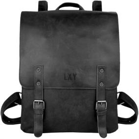 img 4 attached to Black Faux Leather Backpack Purse College School Bookbag Weekend Travel Daypack, LXY Vegan Leather Vintage Laptop Bookbag for Women Men