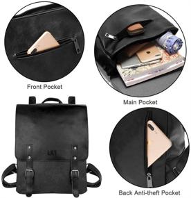 img 3 attached to Black Faux Leather Backpack Purse College School Bookbag Weekend Travel Daypack, LXY Vegan Leather Vintage Laptop Bookbag for Women Men