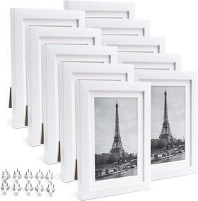 img 4 attached to 🖼️ 5x7 Inch Picture Frame 10 Pack Set: Wall and Tabletop Display, White Frame with Real Glass, Includes 4x6 Inch Mat - Premium Quality!