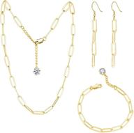 💎 gemosa paperclip chain necklace & earring set for women - pvd gold plated stainless steel, 5a+ cz diamond simulants, adjustable choker, thin link, handmade jewelry, perfect gift for girls logo