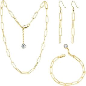 img 4 attached to 💎 GEMOSA Paperclip Chain Necklace & Earring Set for Women - PVD Gold Plated Stainless Steel, 5A+ CZ Diamond Simulants, Adjustable Choker, Thin Link, Handmade Jewelry, Perfect Gift for Girls
