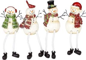 img 2 attached to 🎅 Set of 4 Glitter Striped Snowman Resin Stone Christmas Shelf Sitter Figurines, 4 x 3 inches