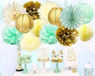 qian's party mint gold birthday decorations - mint cream gold polka dot paper fan set 🎉 for gender neutral baby shower decor/trial baby shower decorations - mint gold first birthday - bridal shower decorations logo