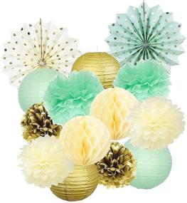 img 1 attached to Qian's Party Mint Gold Birthday Decorations - Mint Cream Gold Polka Dot Paper Fan Set 🎉 for Gender Neutral Baby Shower Decor/Trial Baby Shower Decorations - Mint Gold First Birthday - Bridal Shower Decorations
