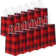 🎁 20-piece red and black plaid paper party bags - ideal for christmas, birthdays, weddings, and party celebrations - kraft gift bags with handles by cooraby logo