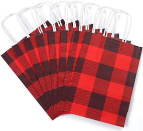 img 2 attached to 🎁 20-Piece Red and Black Plaid Paper Party Bags - Ideal for Christmas, Birthdays, Weddings, and Party Celebrations - Kraft Gift Bags with Handles by Cooraby