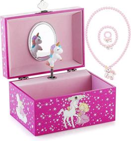 img 4 attached to 🦄 Girls' Unicorn Themed Musical Jewelry Box with Jewelry Set - Enchanting Swan Lake Melody in Rose Red