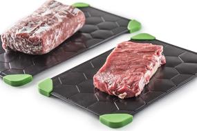 img 4 attached to 🍽️ Super Fast Thawing Tray for Frozen Food with Tongs & Silicon Brush - Size L & M - Eco Friendly Meat Defroster - Drip Tray Included