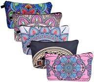 💄 queta 5 piece makeup bag set for women – printed roomy cosmetic pouches for purse travel – waterproof toiletry bags with mandala flower patterns – small makeup organizers bulk for girls with zipper logo